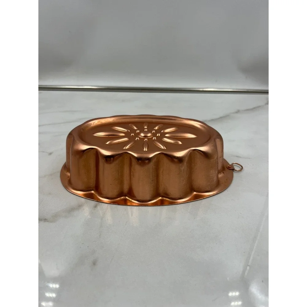 Vintage Spring Copper Jello Mold 3 Cup Oval Sunburst Floral Wall Decor Pan